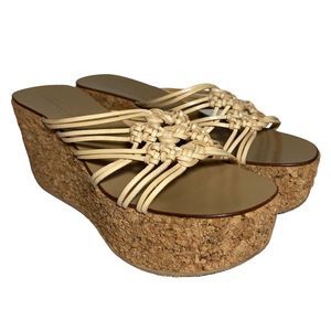 Vicini Tapeet Natural Cork Wedge US 7 EU 37.5 Beige Platform Made in Italy NEW